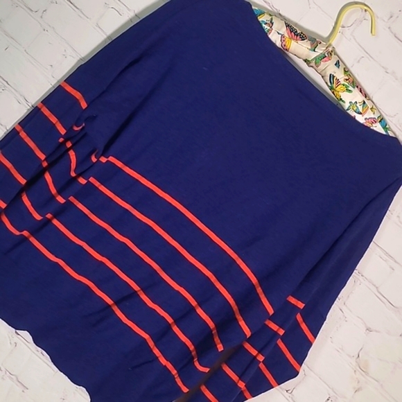 American Eagle Outfitters Navy Blue Orange Stripe Wool Rabbit Hair Blend Sweater - Picture 13 of 15